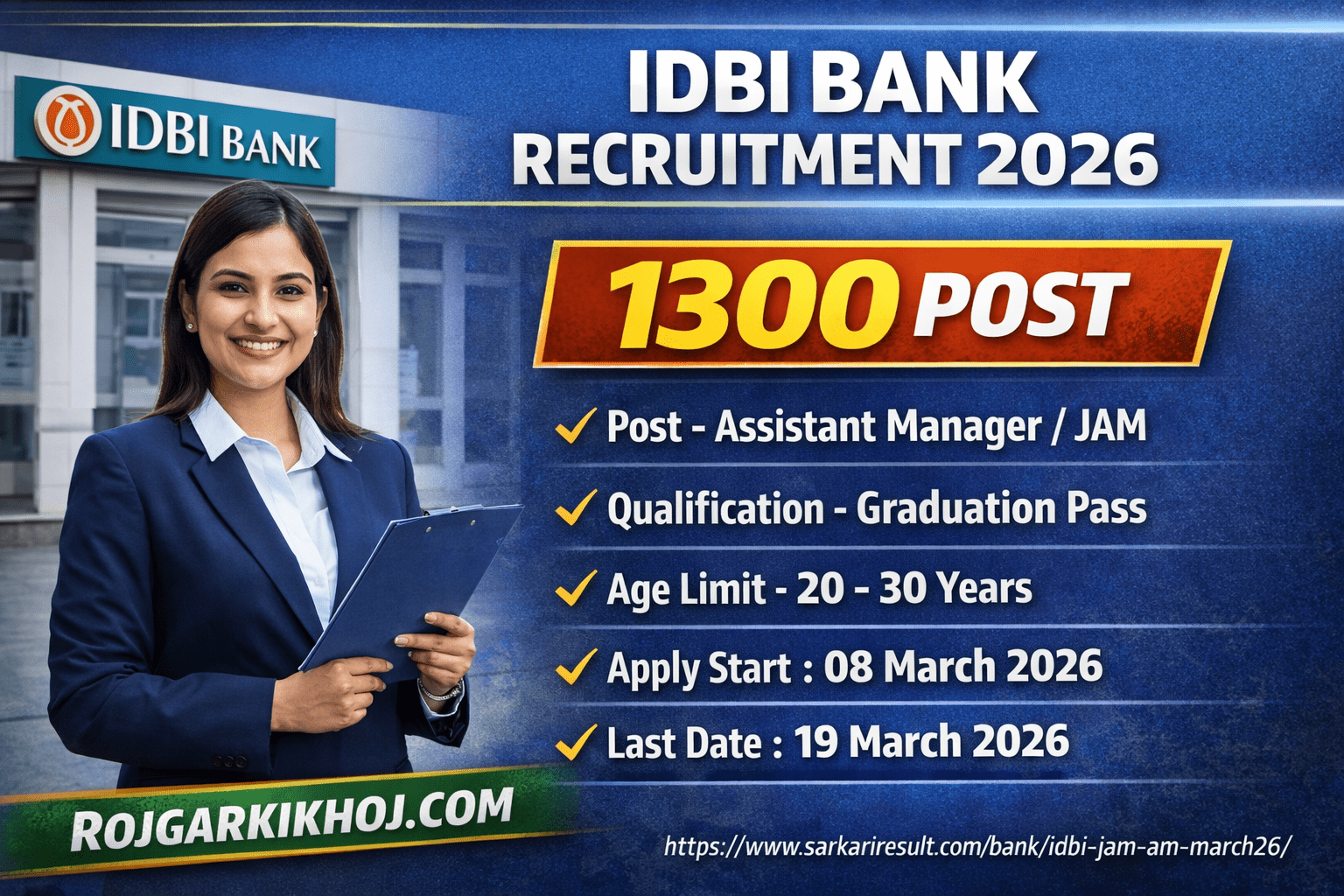 Read more about the article IDBI Bank Assistant Manager Recruitment 2026 Notification: Apply Online for 1300 Vacancies, Check Eligibility & Exam Dates