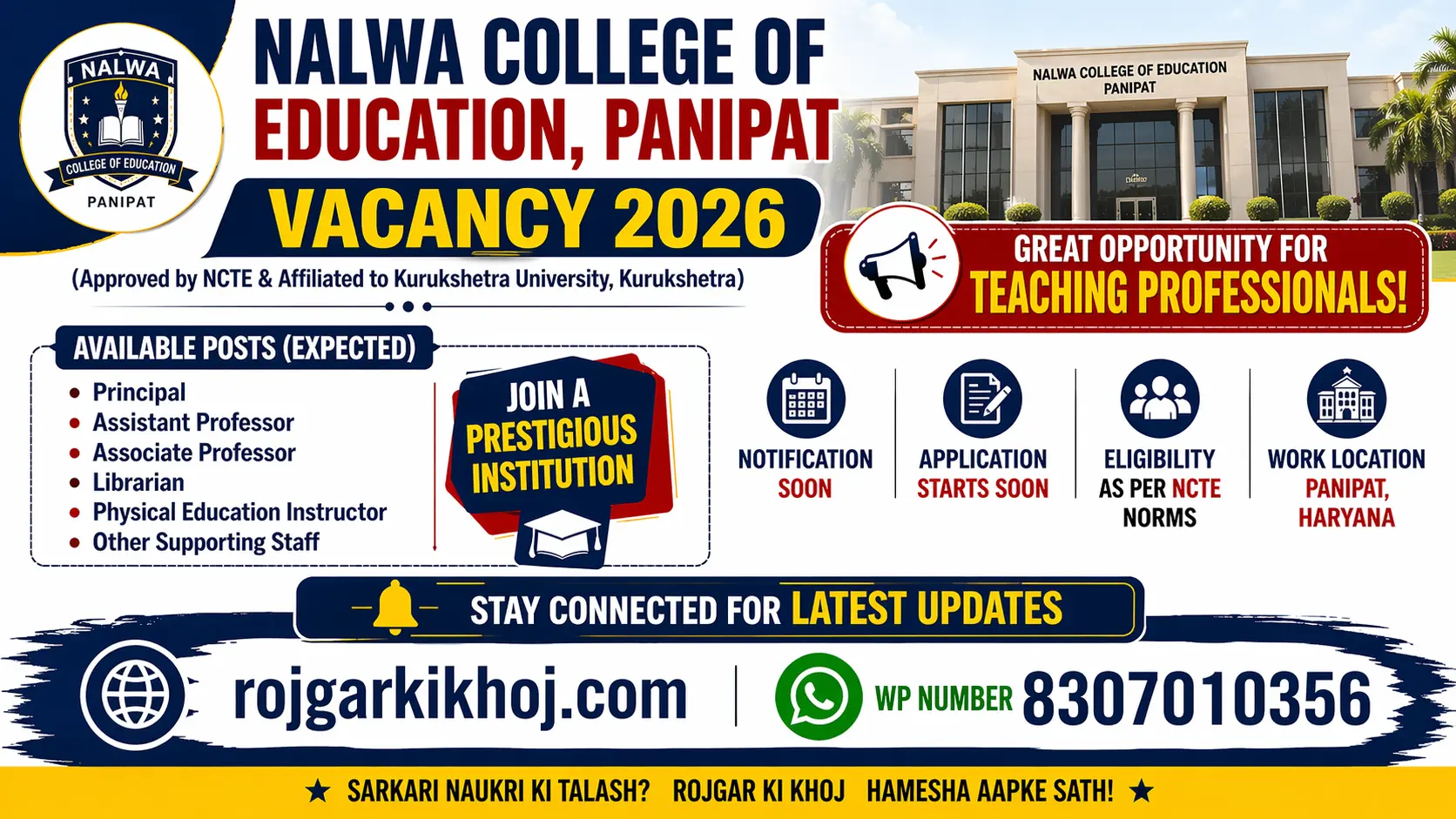 Nalwa College Of Education Panipat Recruitment 2026 