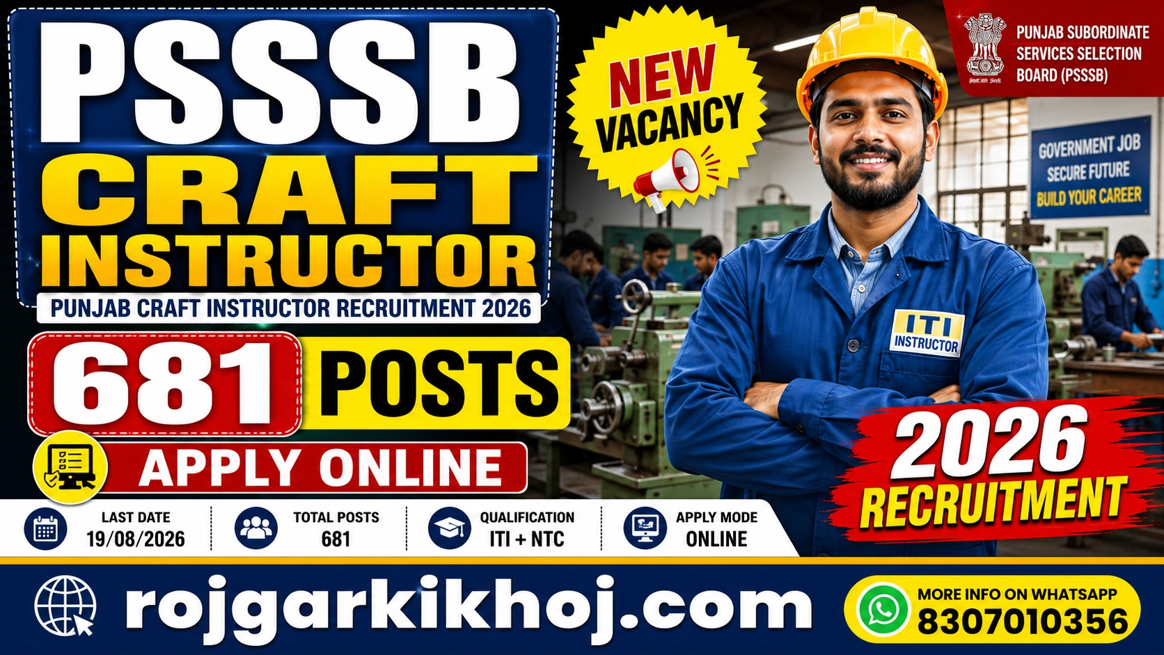 Punjab PSSSB Craft Instructor Recruitment 2026