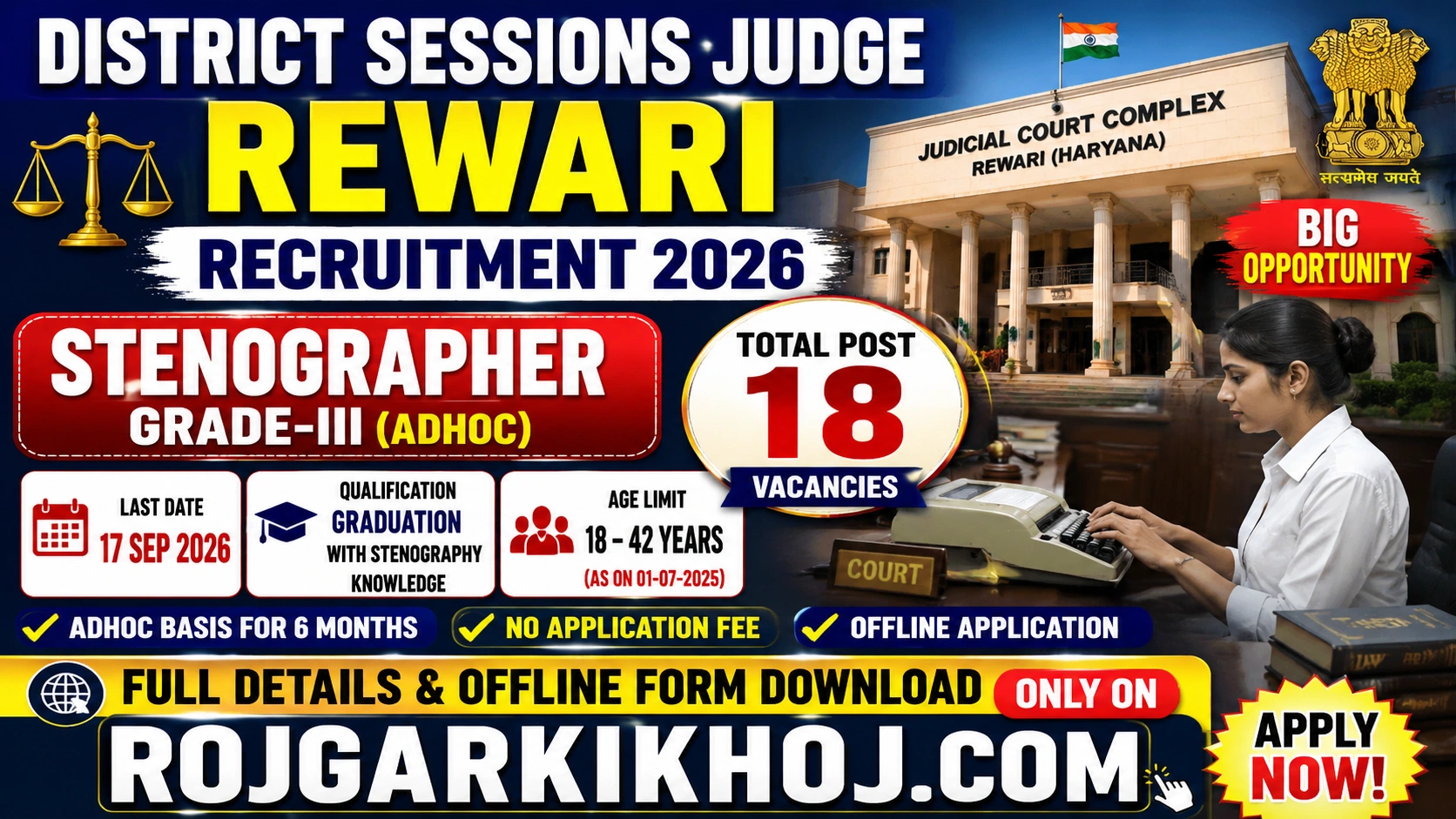 Rewari Court Stenographer Vacancy 2026